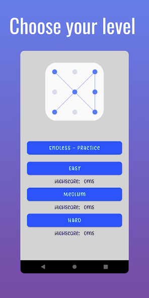 Pattern Lock difficulty selection screen showing Easy, Medium, and Hard levels